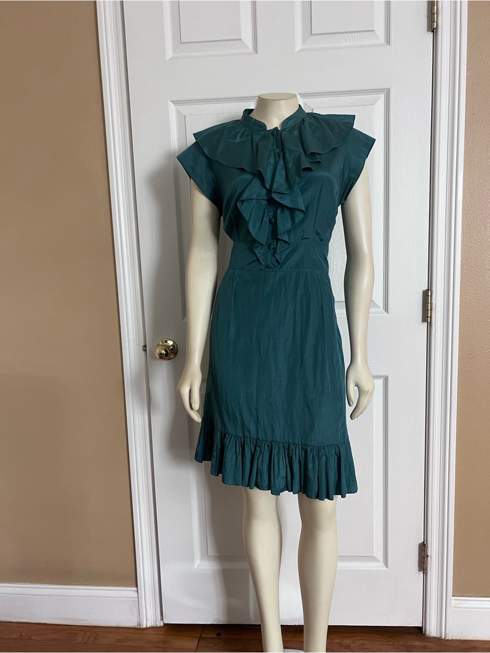 Ted Baker Teal Ruffle-Front Cap Sleeve Mini Dress